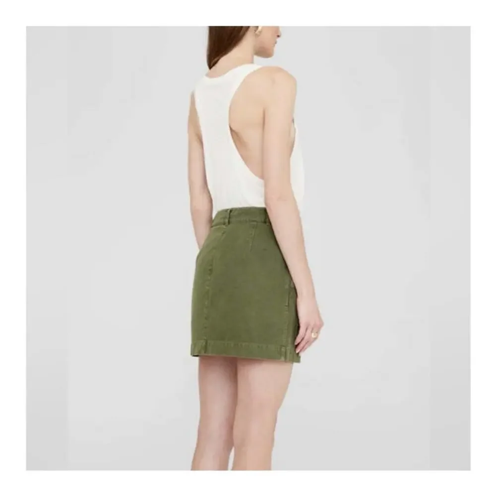 NWT ANINE BING Aliza Cotton Mini Skirt Olive Green High Rise A-Line (sz L)